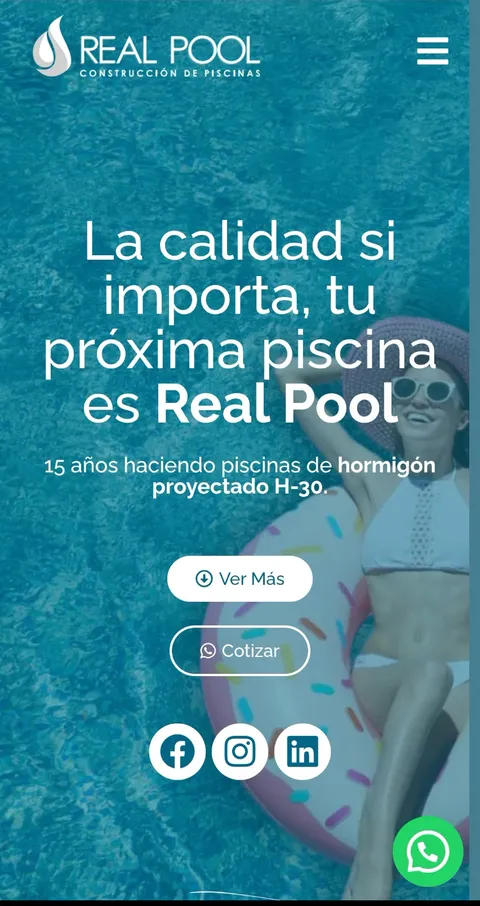 Web institucional de Real Pool en celular